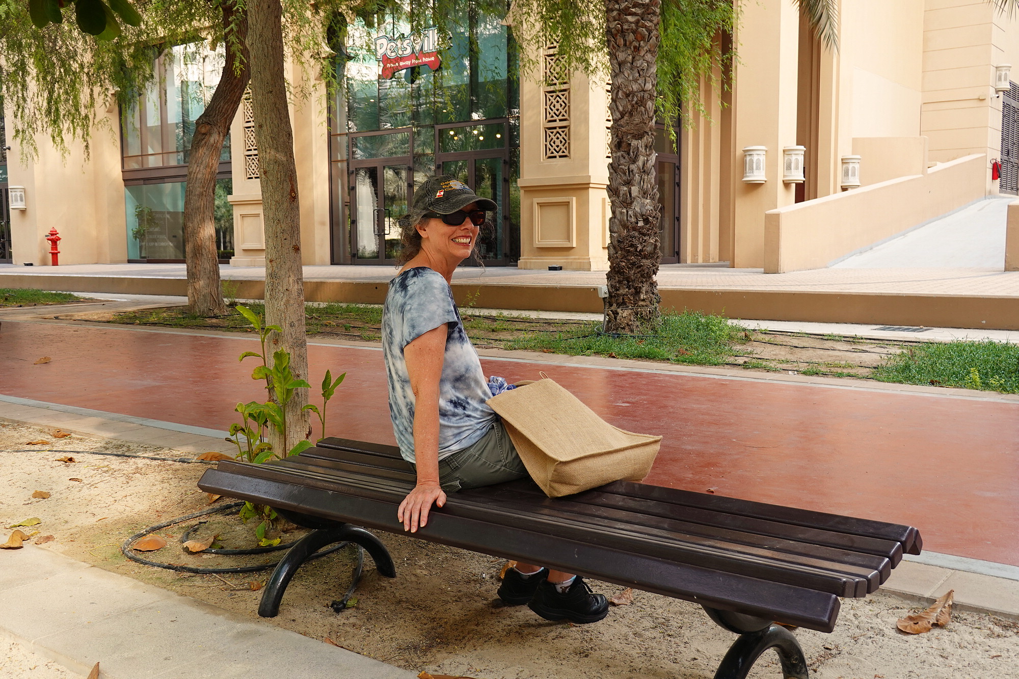 Janine on the bench where her character she met the Crow
