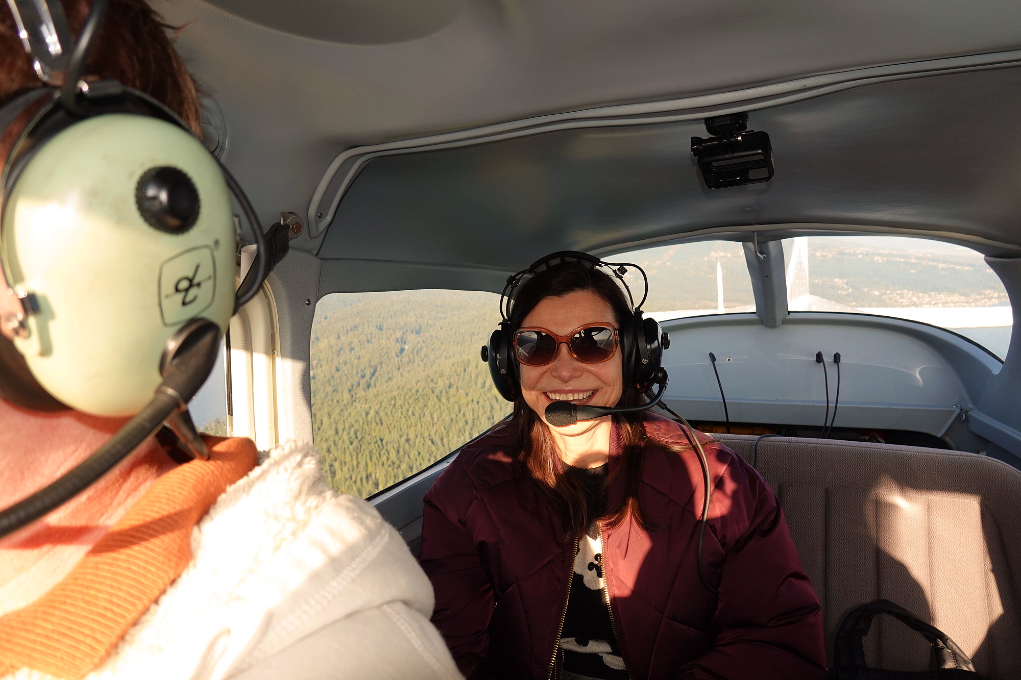 Alannah looking not-so-terrified with Charlie at the controlls