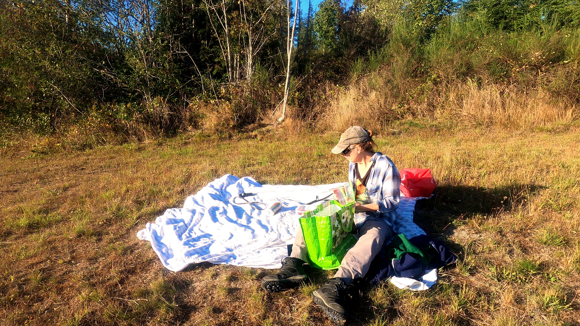 We picnic on the hill, overlooking the runway at Sechelt